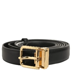 Black Leather Double Wrap Metal Buckle Belt