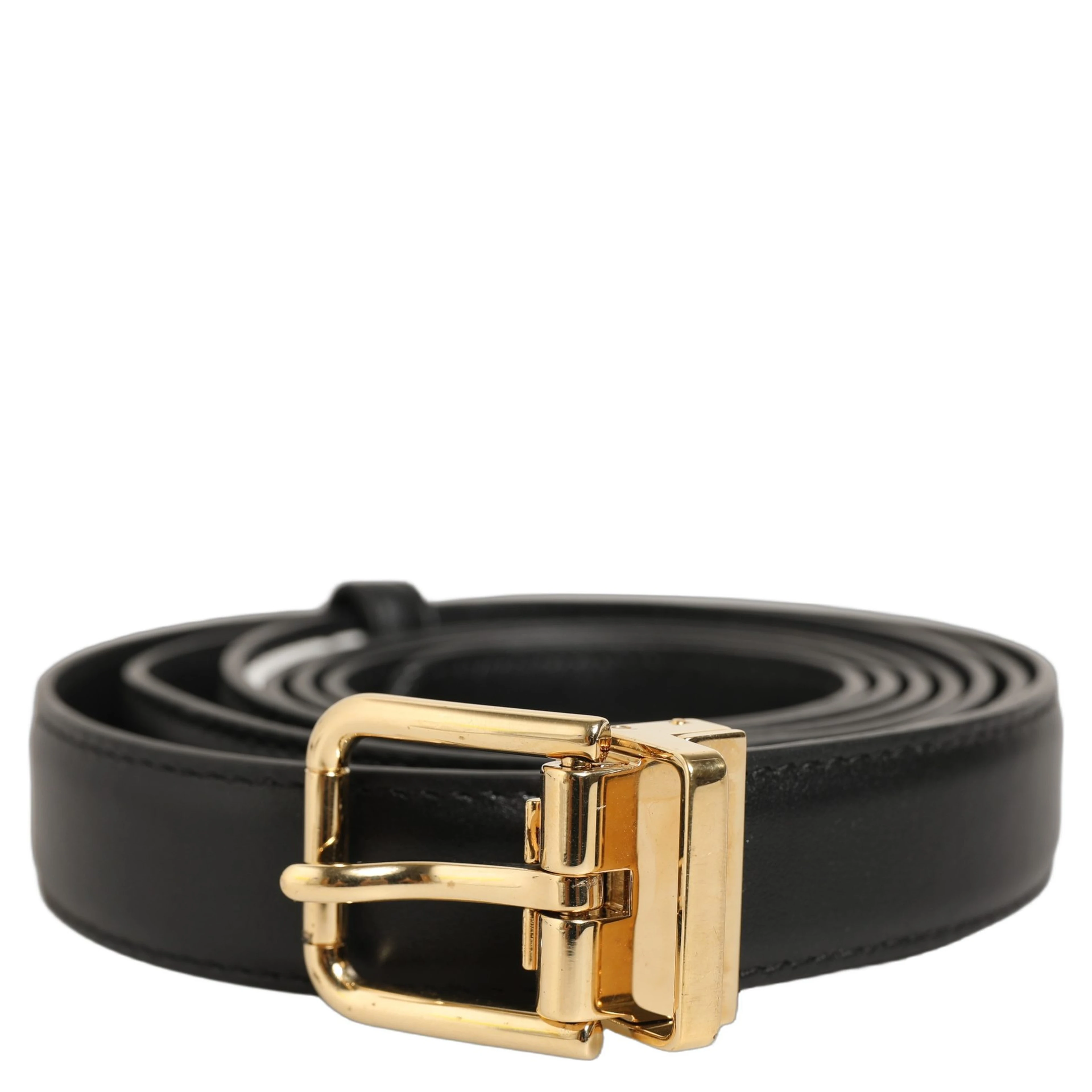 Black Leather Double Wrap Metal Buckle Belt