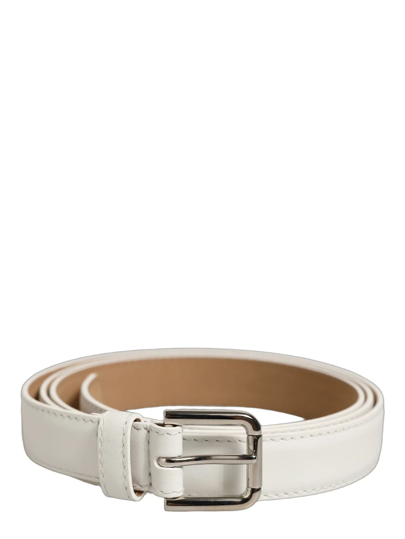 White Leather Silver Tone Metal Buckle Belt
