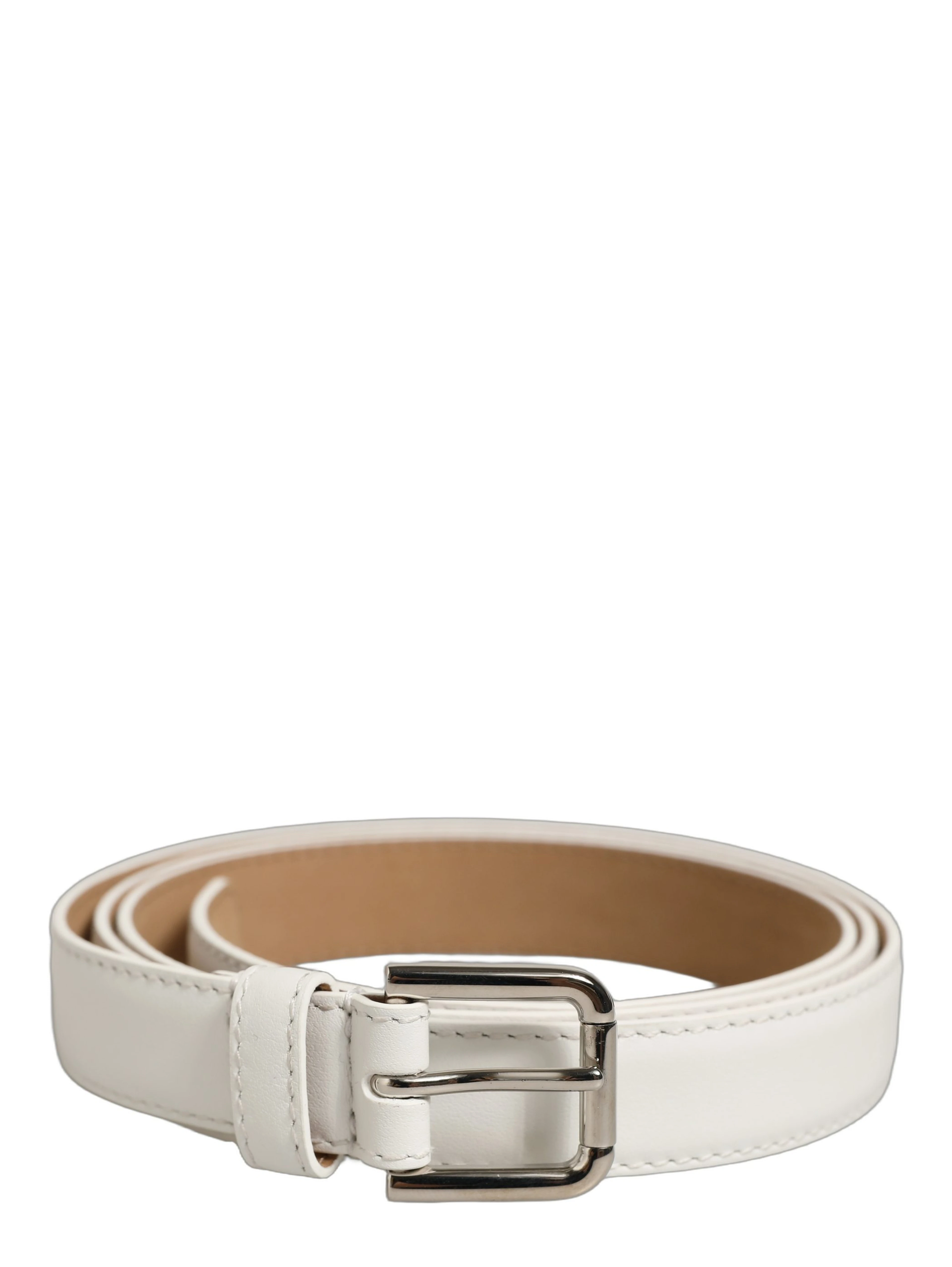 White Leather Silver Tone Metal Buckle Belt