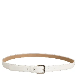 White Leather Silver Tone Metal Buckle Belt