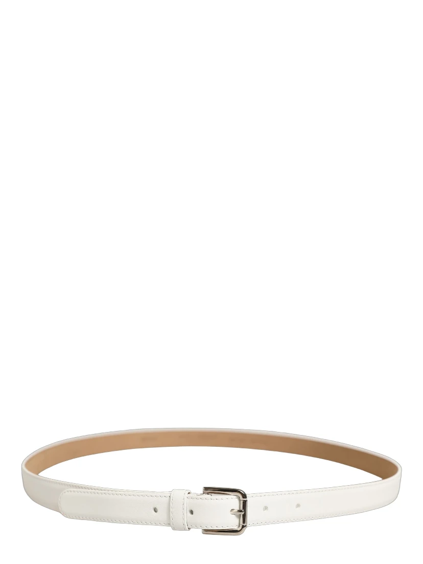 White Leather Silver Tone Metal Buckle Belt