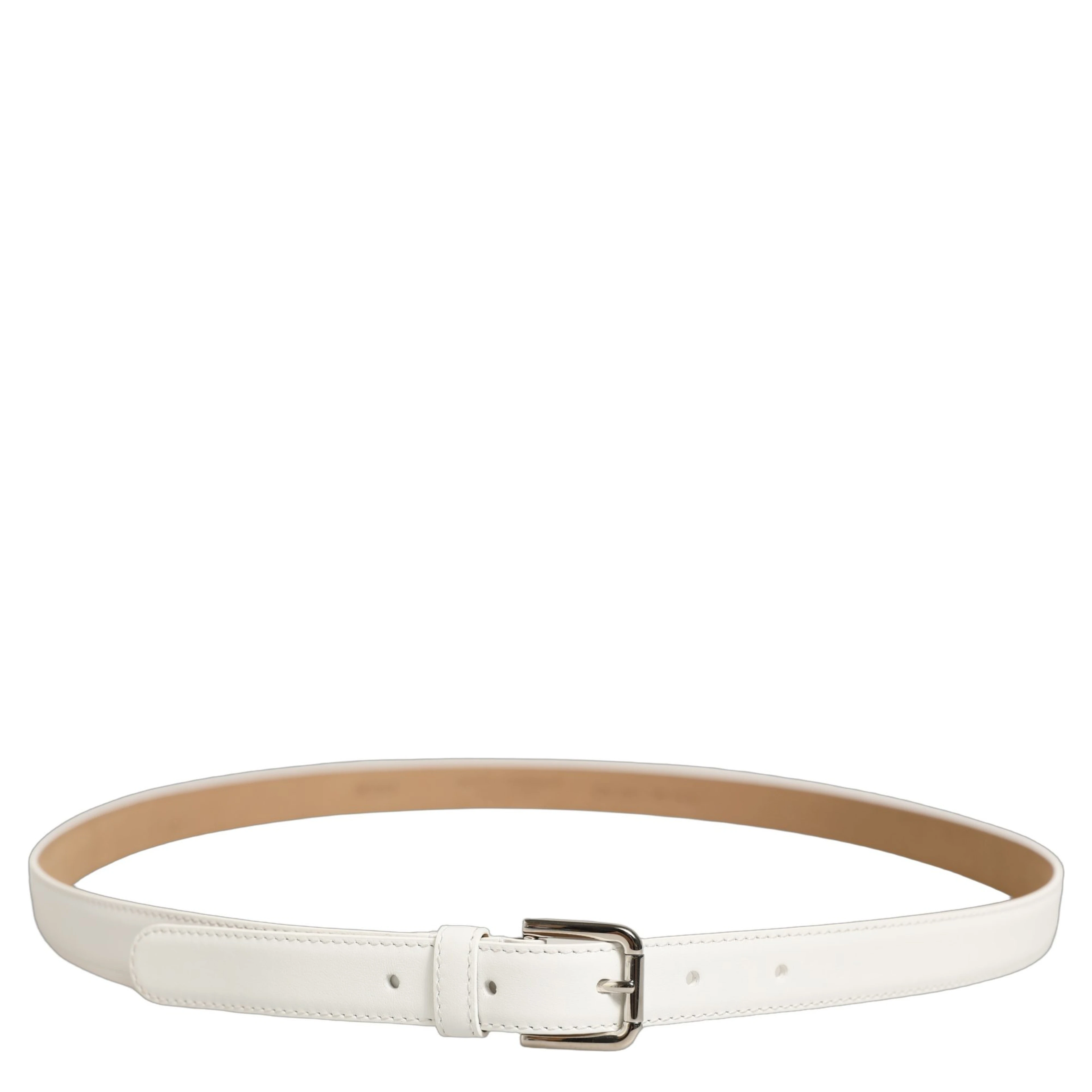 White Leather Silver Tone Metal Buckle Belt