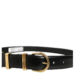 Black Classic Leather Gold Tone Buckle Belt