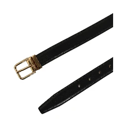 Black Classic Leather Gold Tone Buckle Belt