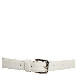 White Leather Silver Tone Metal Buckle Belt
