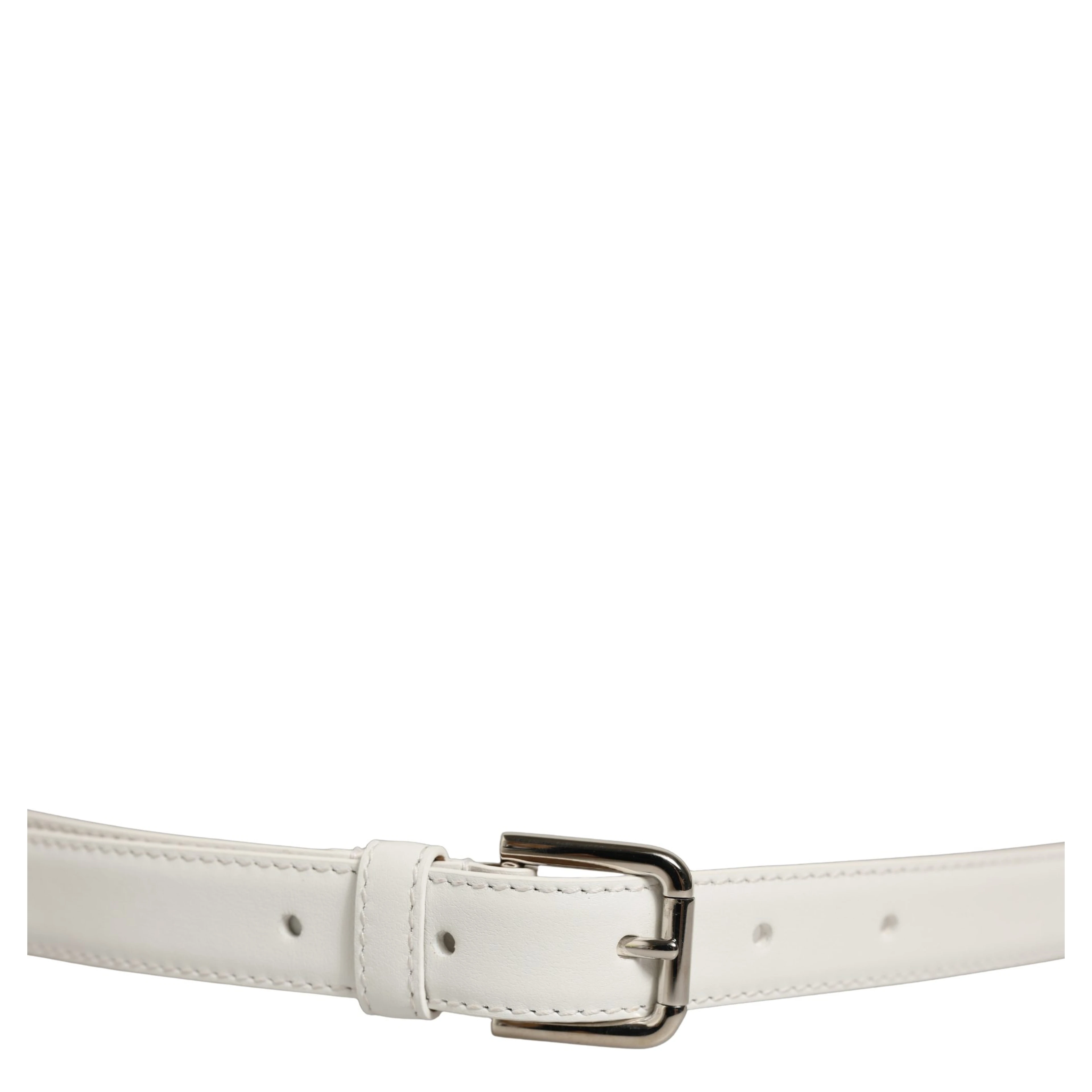 White Leather Silver Tone Metal Buckle Belt