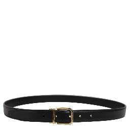 Black Classic Leather Gold Tone Buckle Belt