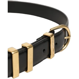 Black Classic Leather Gold Tone Buckle Belt