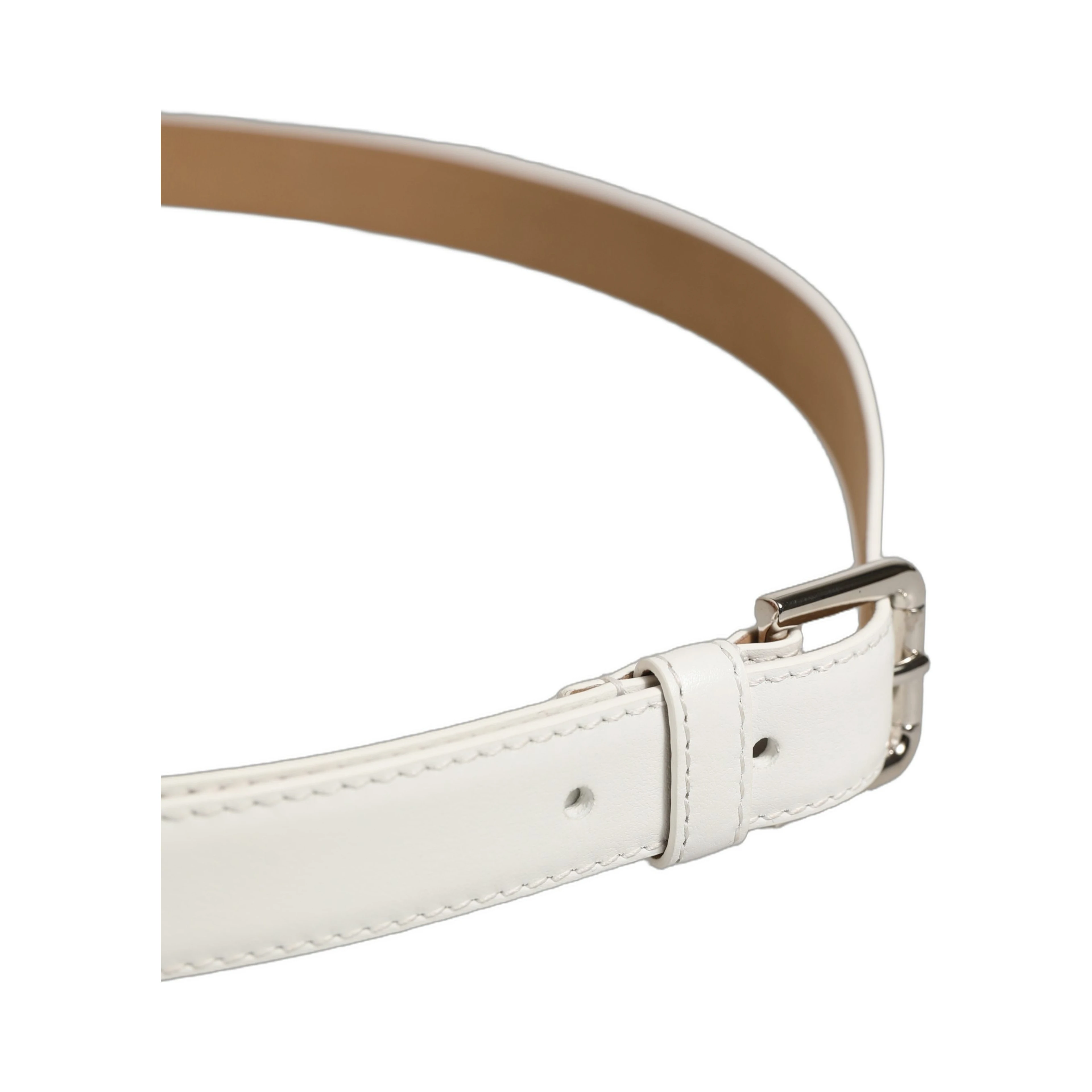White Leather Silver Tone Metal Buckle Belt