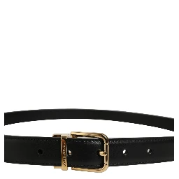 Black Classic Leather Gold Tone Buckle Belt