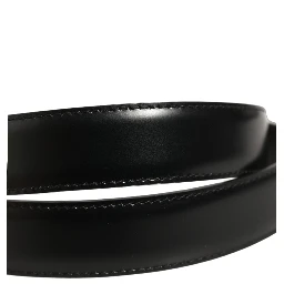 Black Classic Leather Gold Tone Buckle Belt