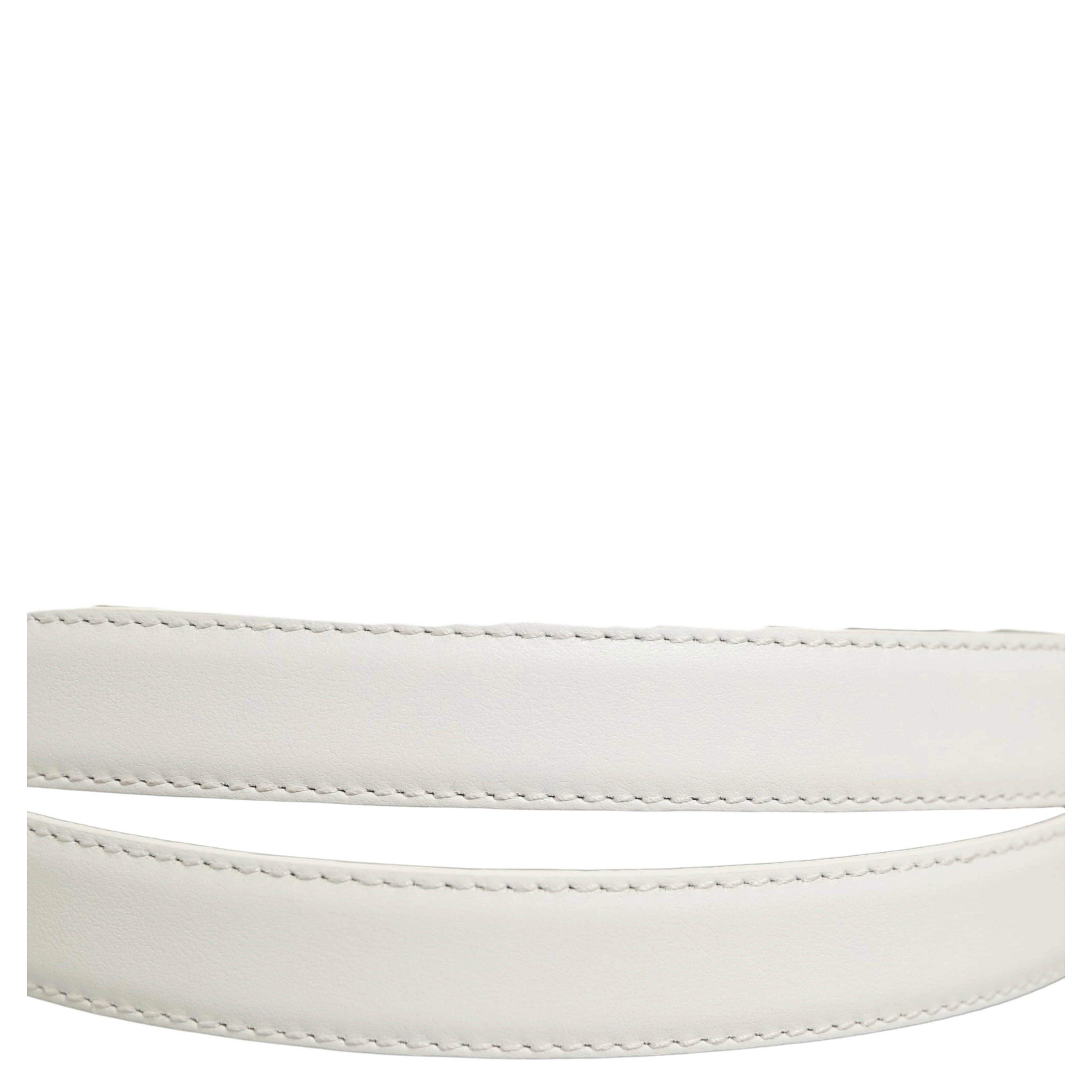 White Leather Silver Tone Metal Buckle Belt