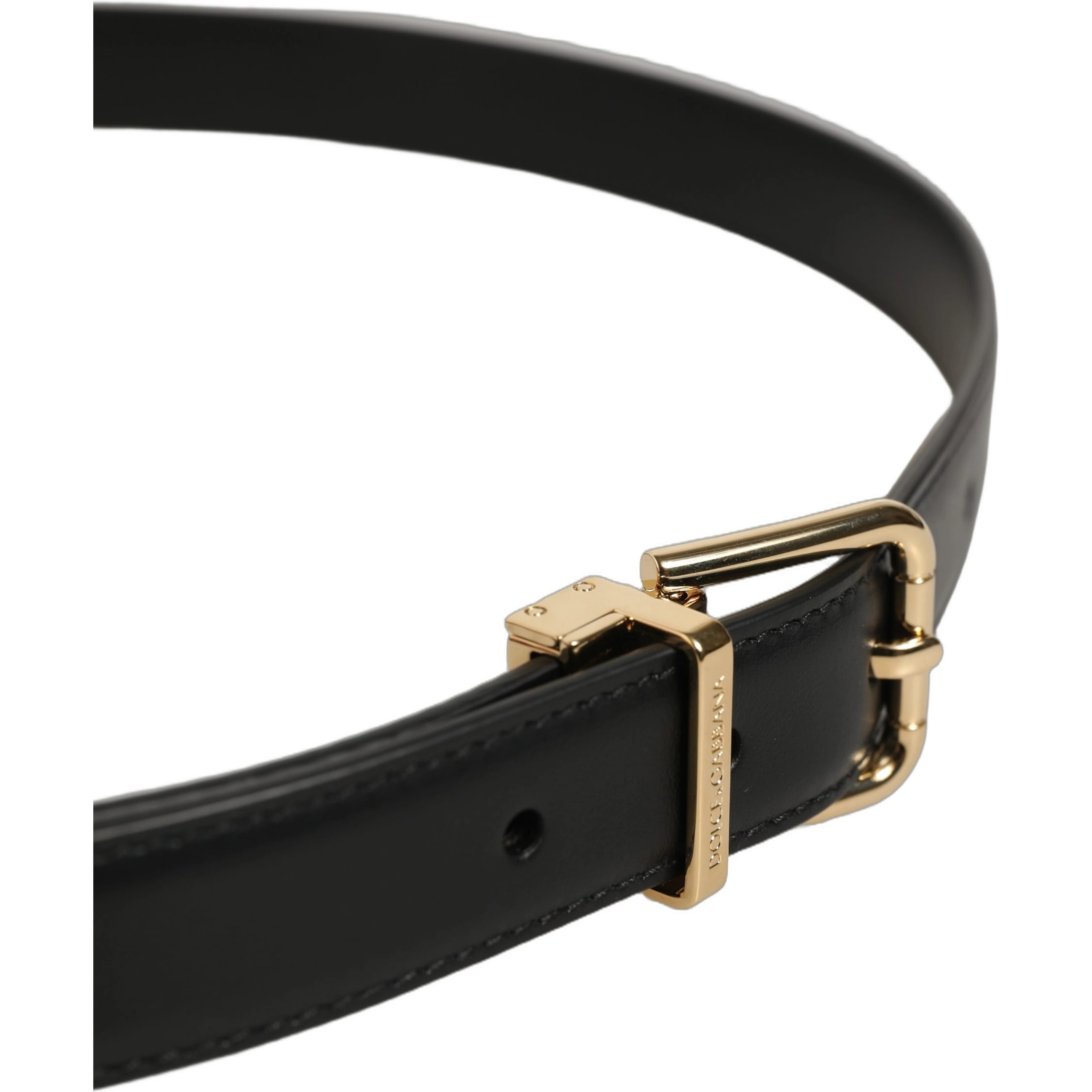 Black Classic Leather Gold Tone Buckle Belt