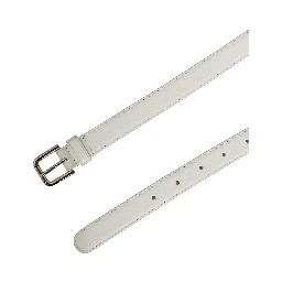 White Leather Silver Tone Metal Buckle Belt