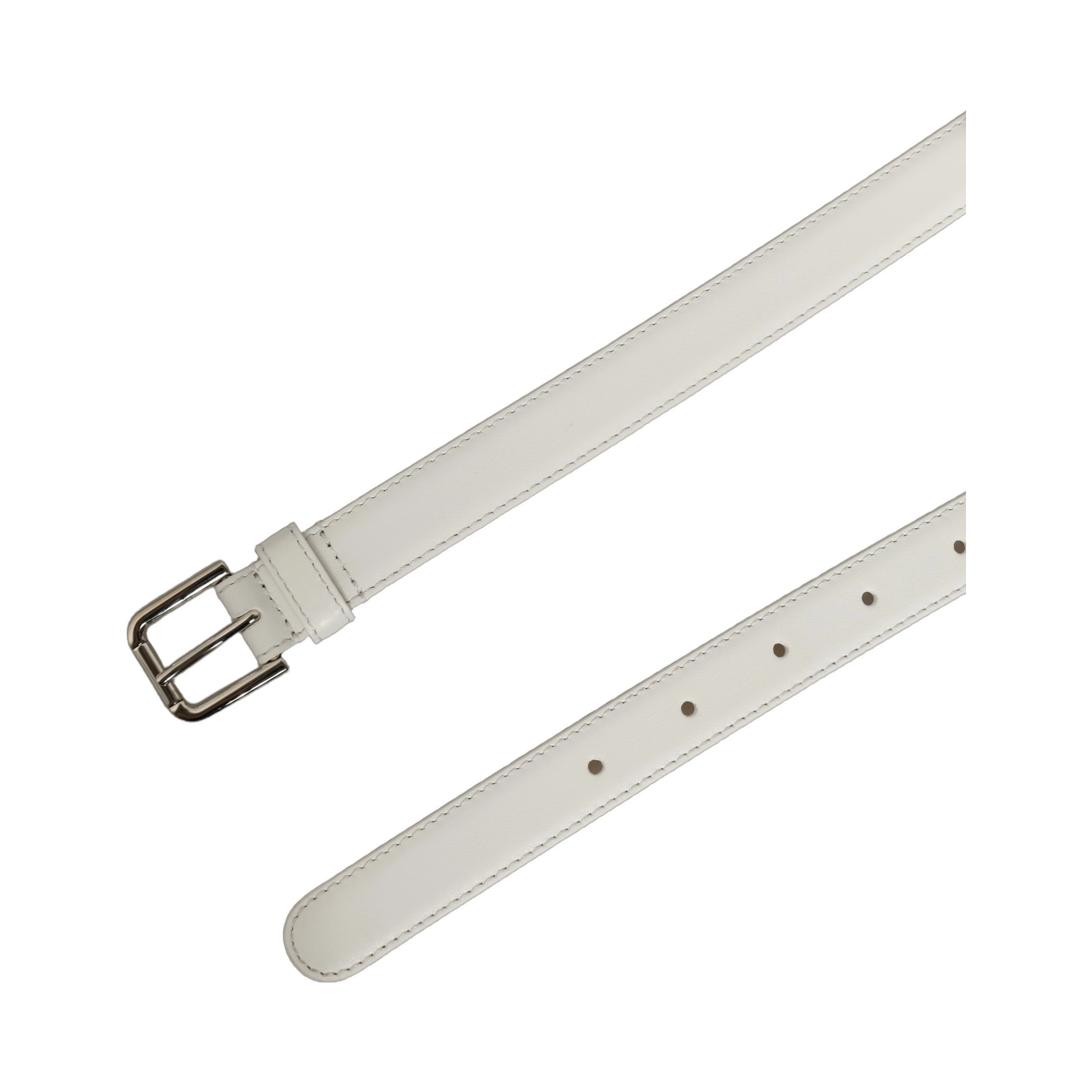 White Leather Silver Tone Metal Buckle Belt