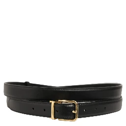 Black Leather Double Wrap Metal Buckle Belt