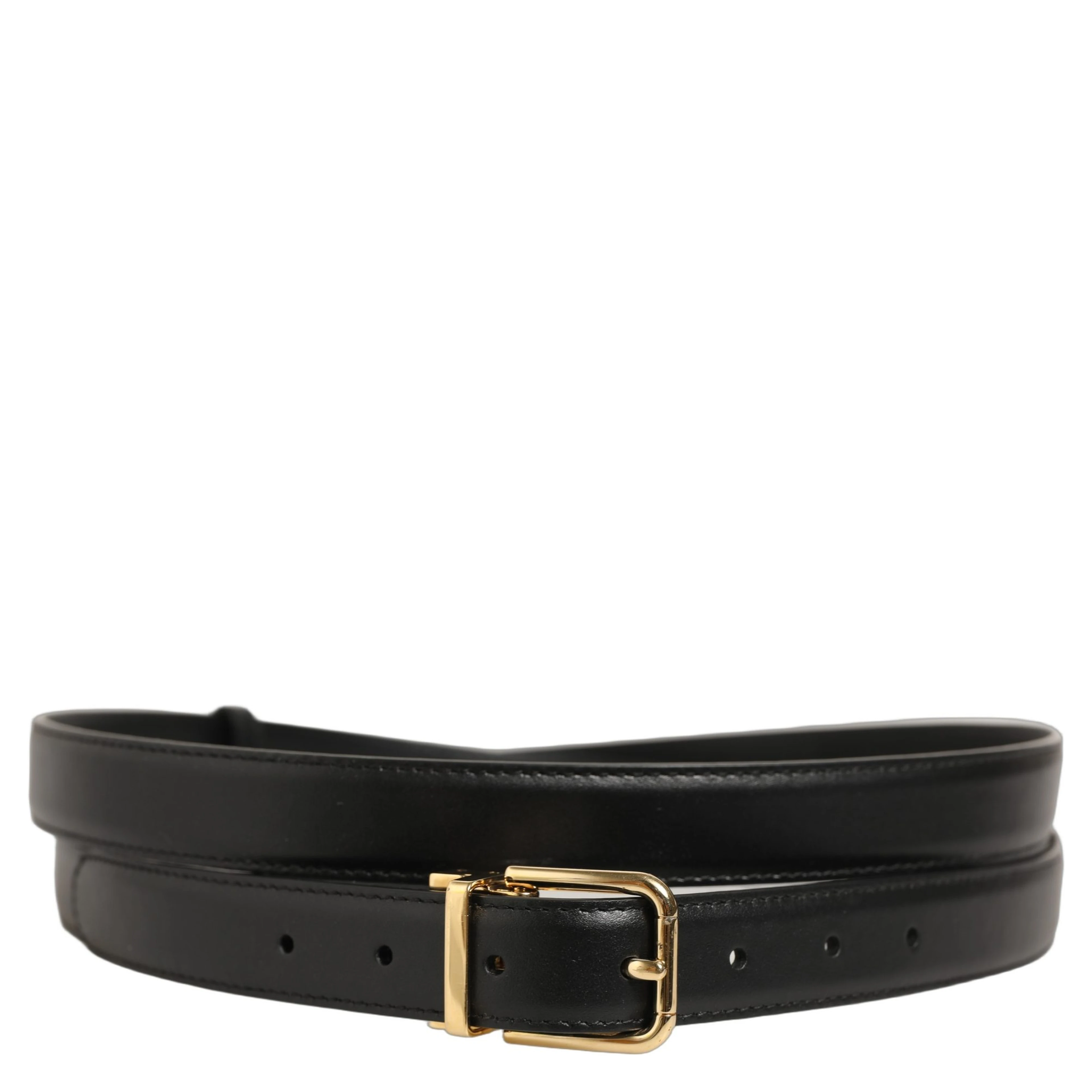 Black Leather Double Wrap Metal Buckle Belt