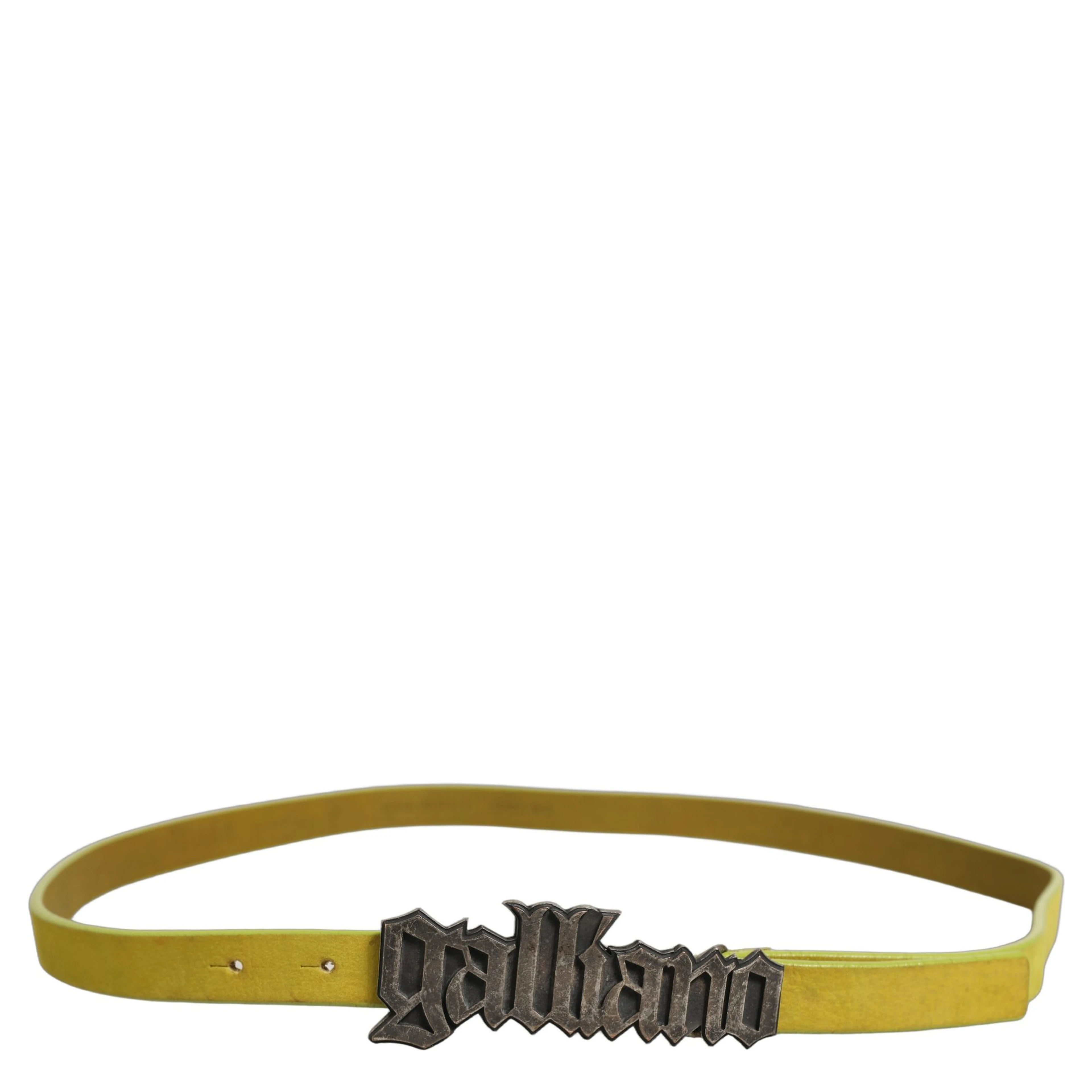 Yellow Waxed Leather Rustic Silver Logo Buckle Belt
