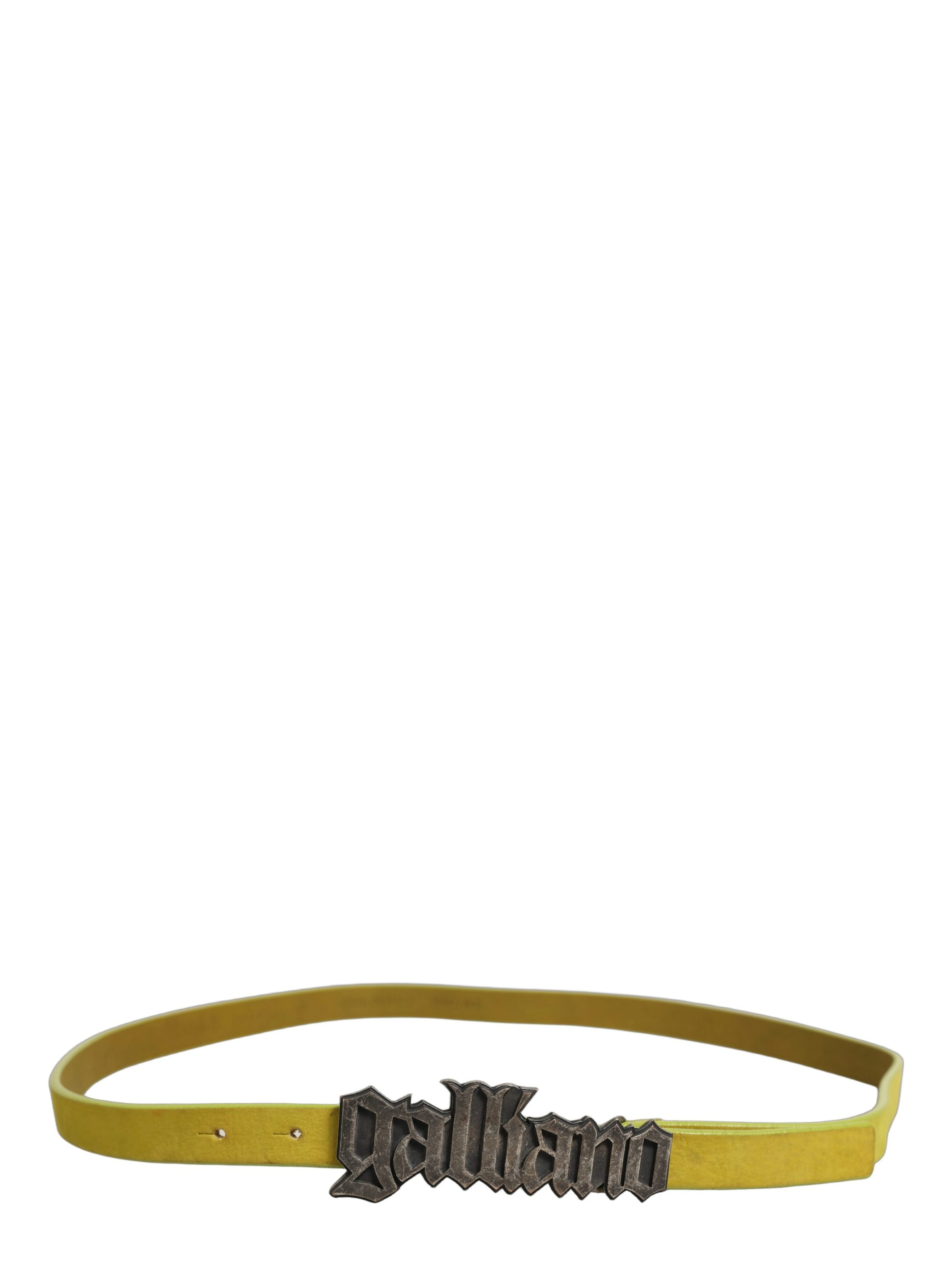 Yellow Waxed Leather Rustic Silver Logo Buckle Belt