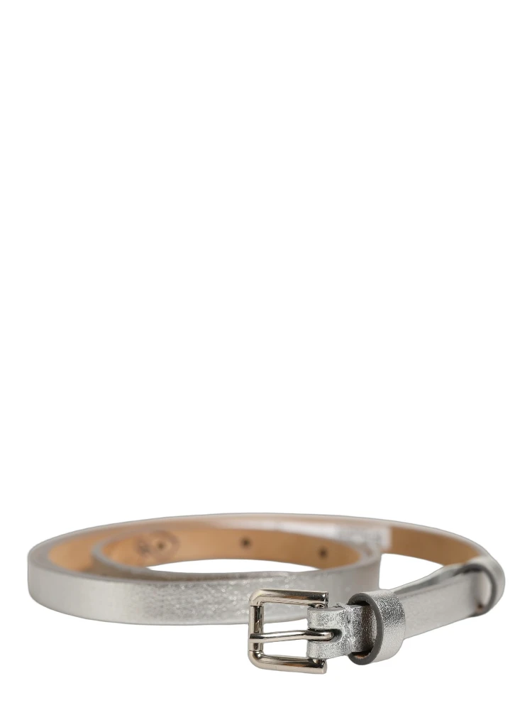 Metallic Silver Leather Square Buckle Belt