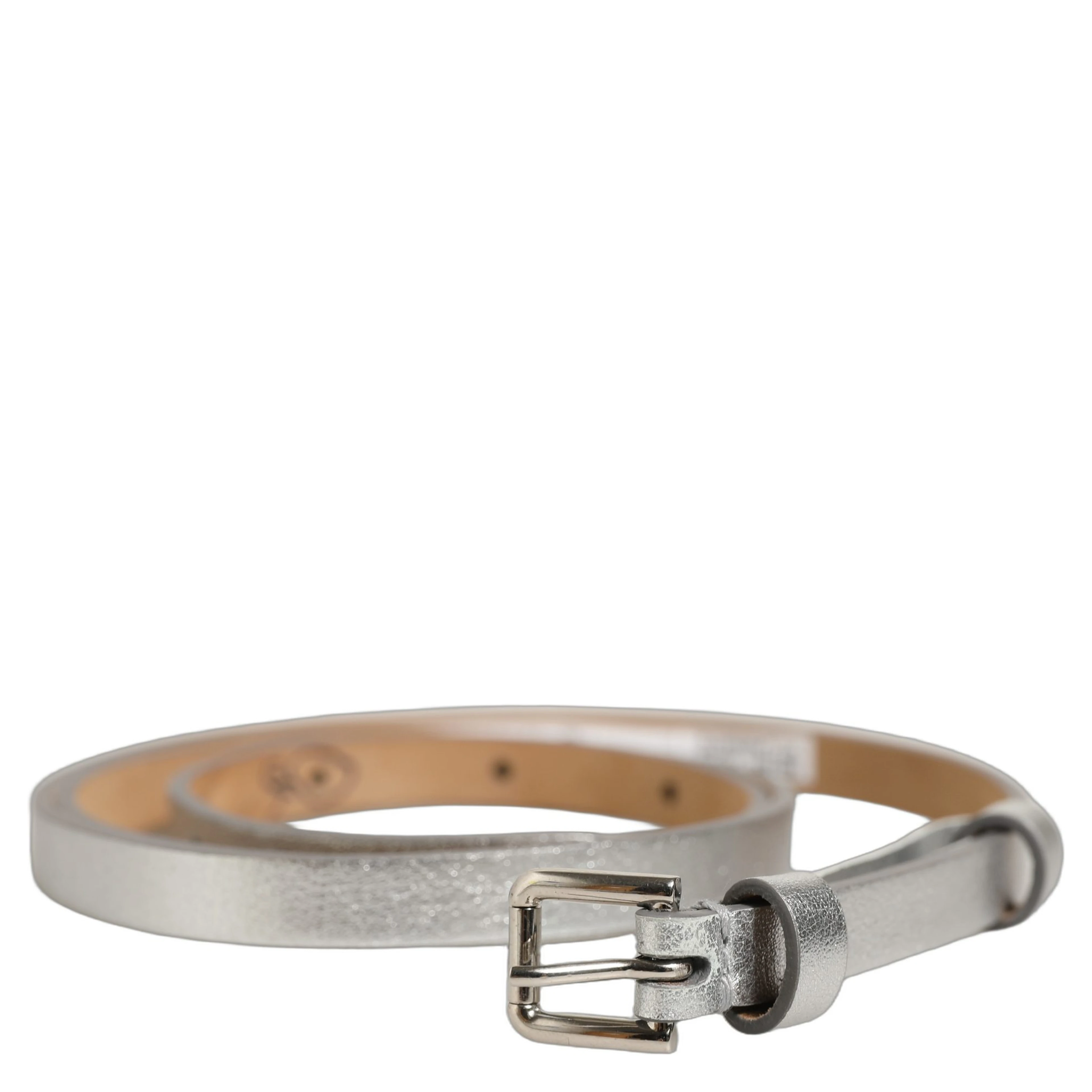Metallic Silver Leather Square Buckle Belt