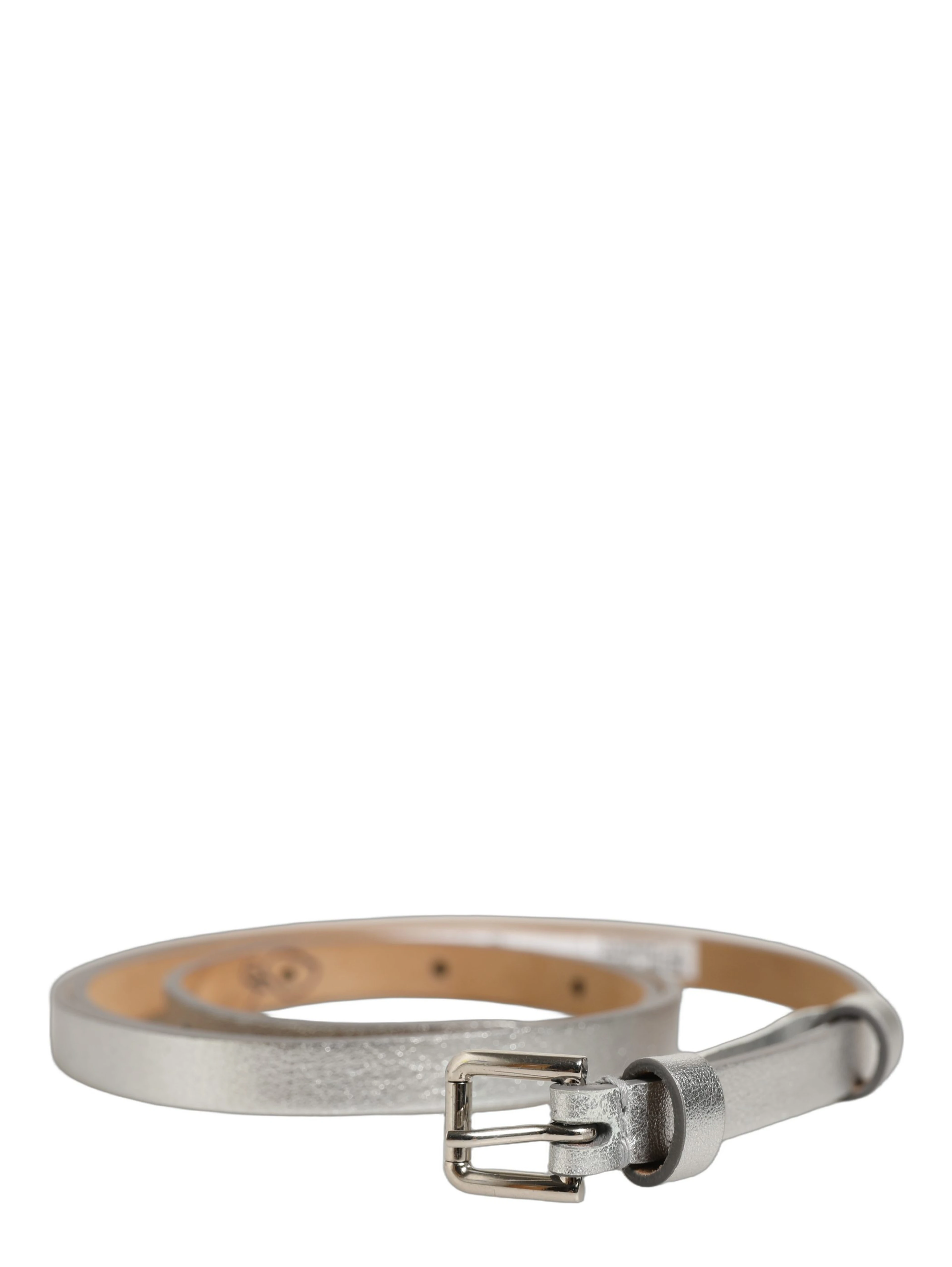 Metallic Silver Leather Square Buckle Belt