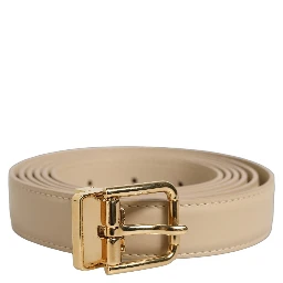 Beige Leather Double Wrap Gold Buckle Belt