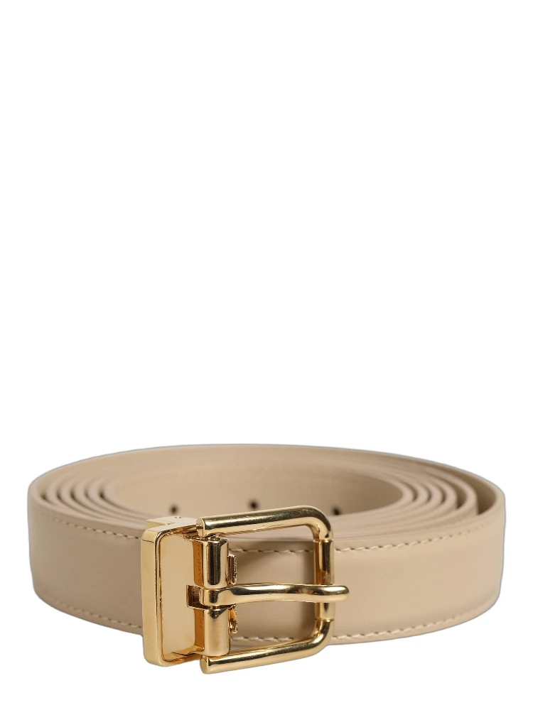 Beige Leather Double Wrap Gold Buckle Belt