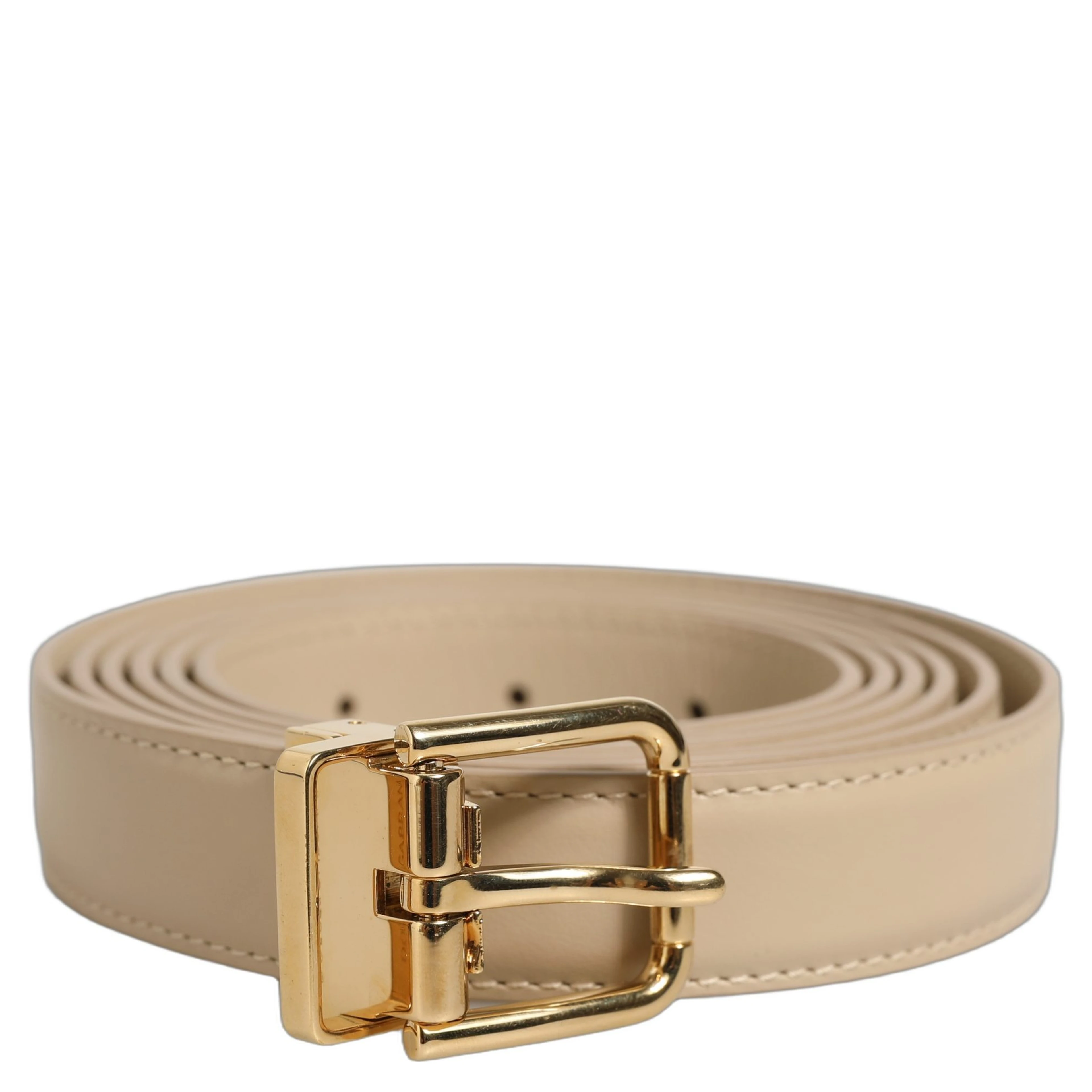 Beige Leather Double Wrap Gold Buckle Belt