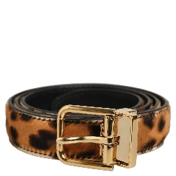 Brown Leopard Calf Hair Gold Tone Buckle Belt