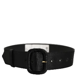 Black Wide Fabric Oval Buckle Cintura Belt