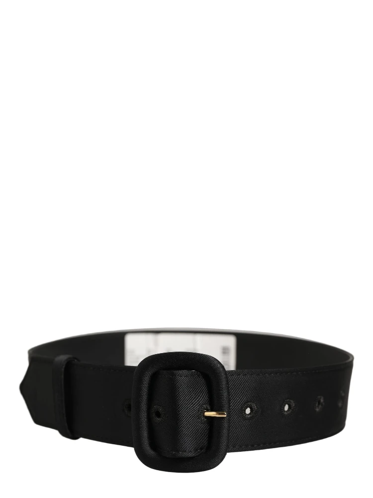 Black Wide Fabric Oval Buckle Cintura Belt