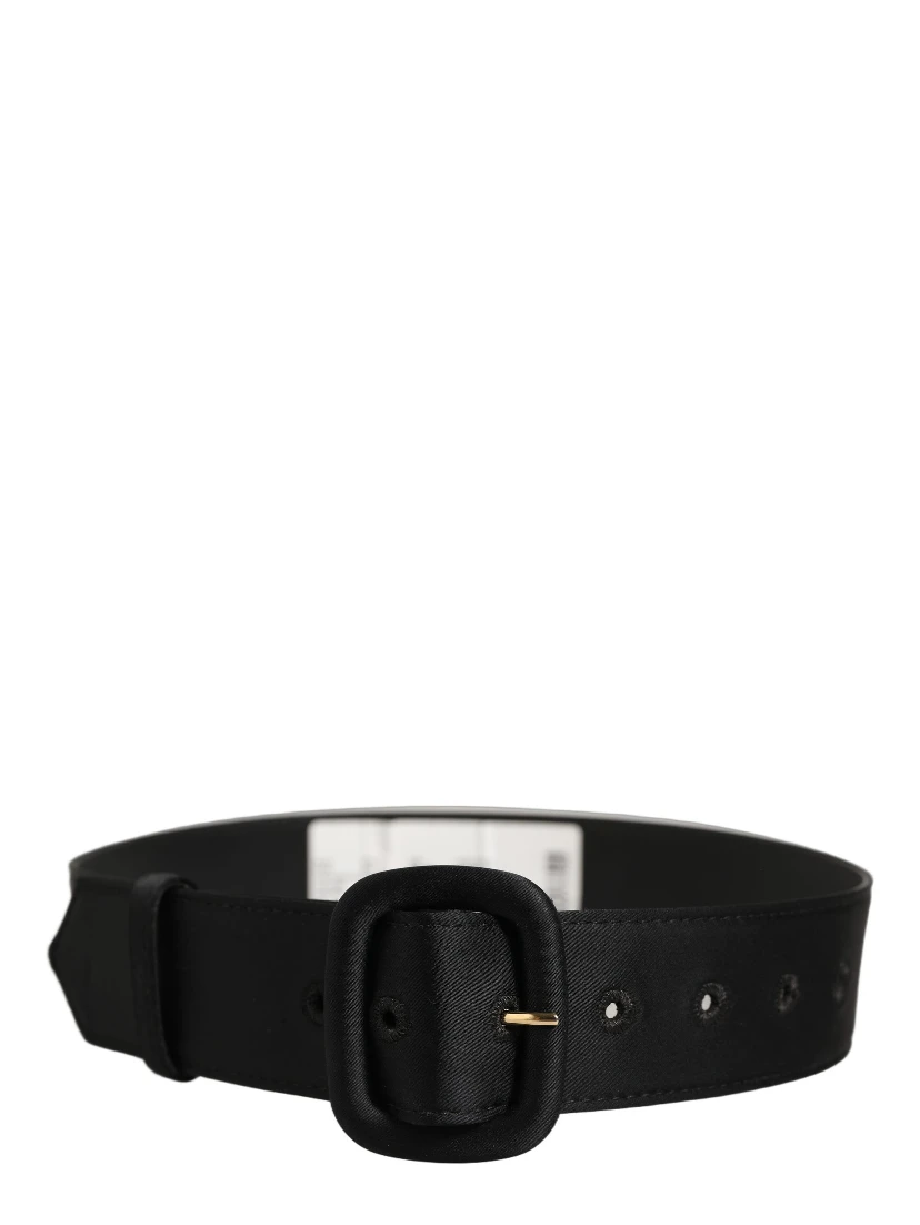Black Wide Fabric Oval Buckle Cintura Belt