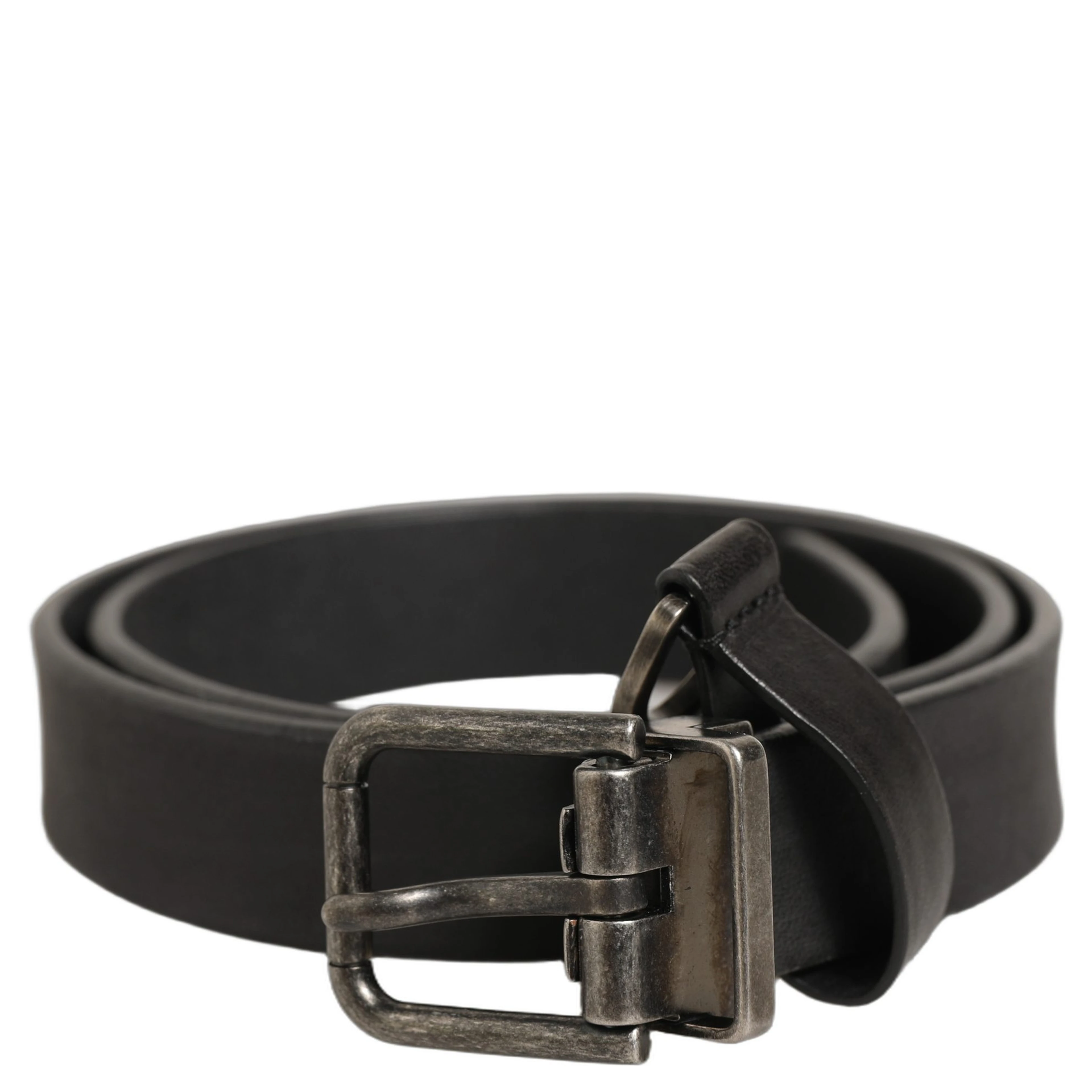 Black Leather Antique Finish Buckle Belt