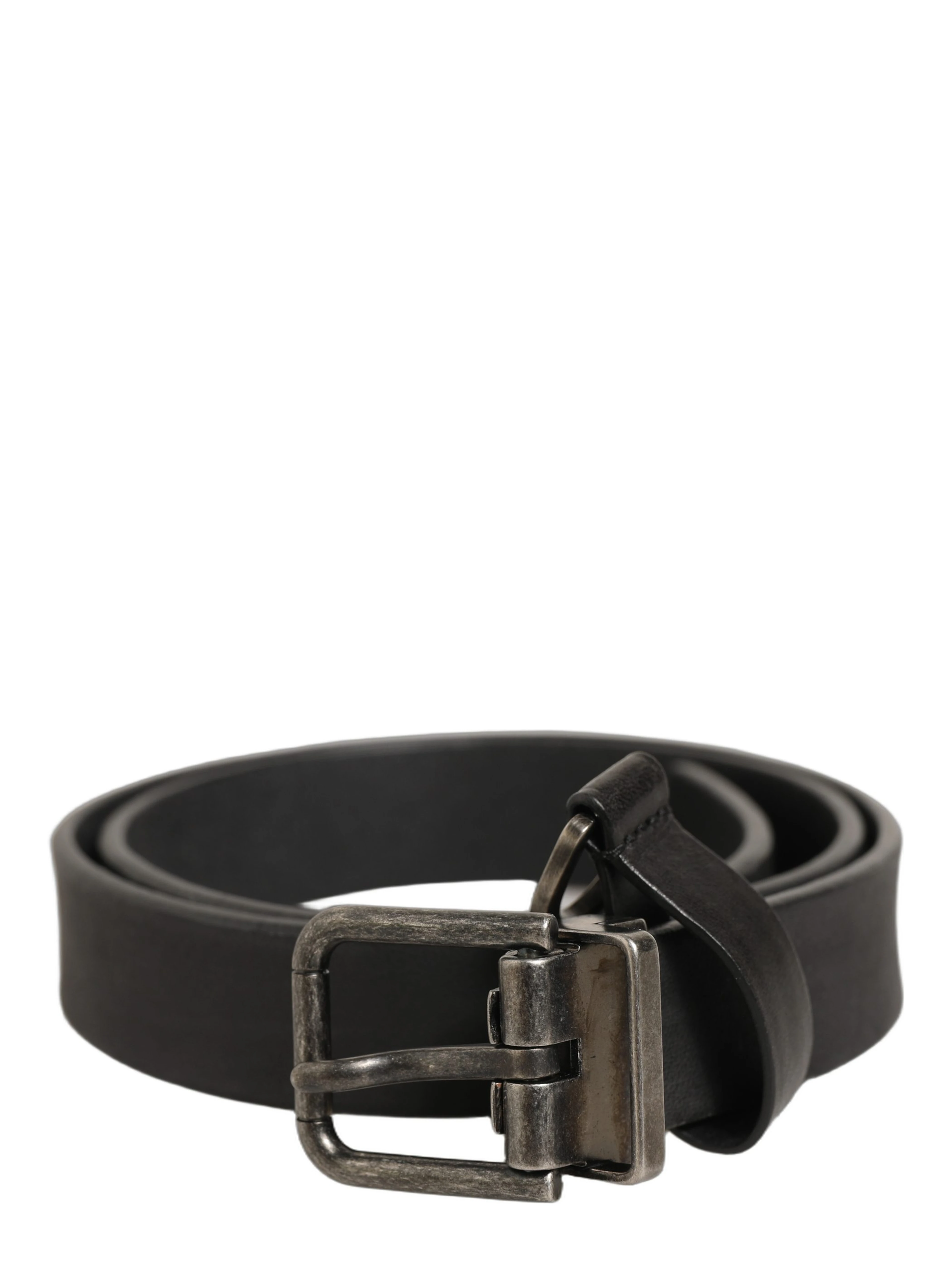 Black Leather Antique Finish Buckle Belt