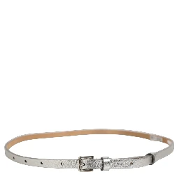 Metallic Silver Leather Square Buckle Belt