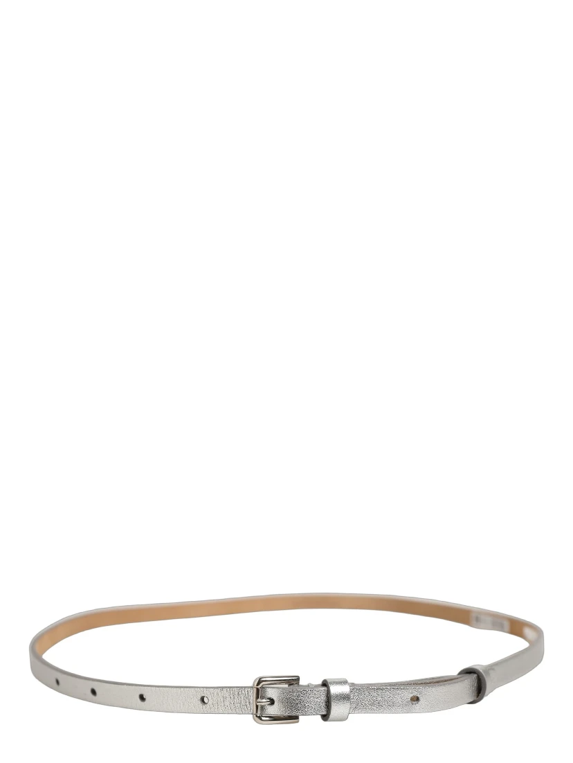 Metallic Silver Leather Square Buckle Belt