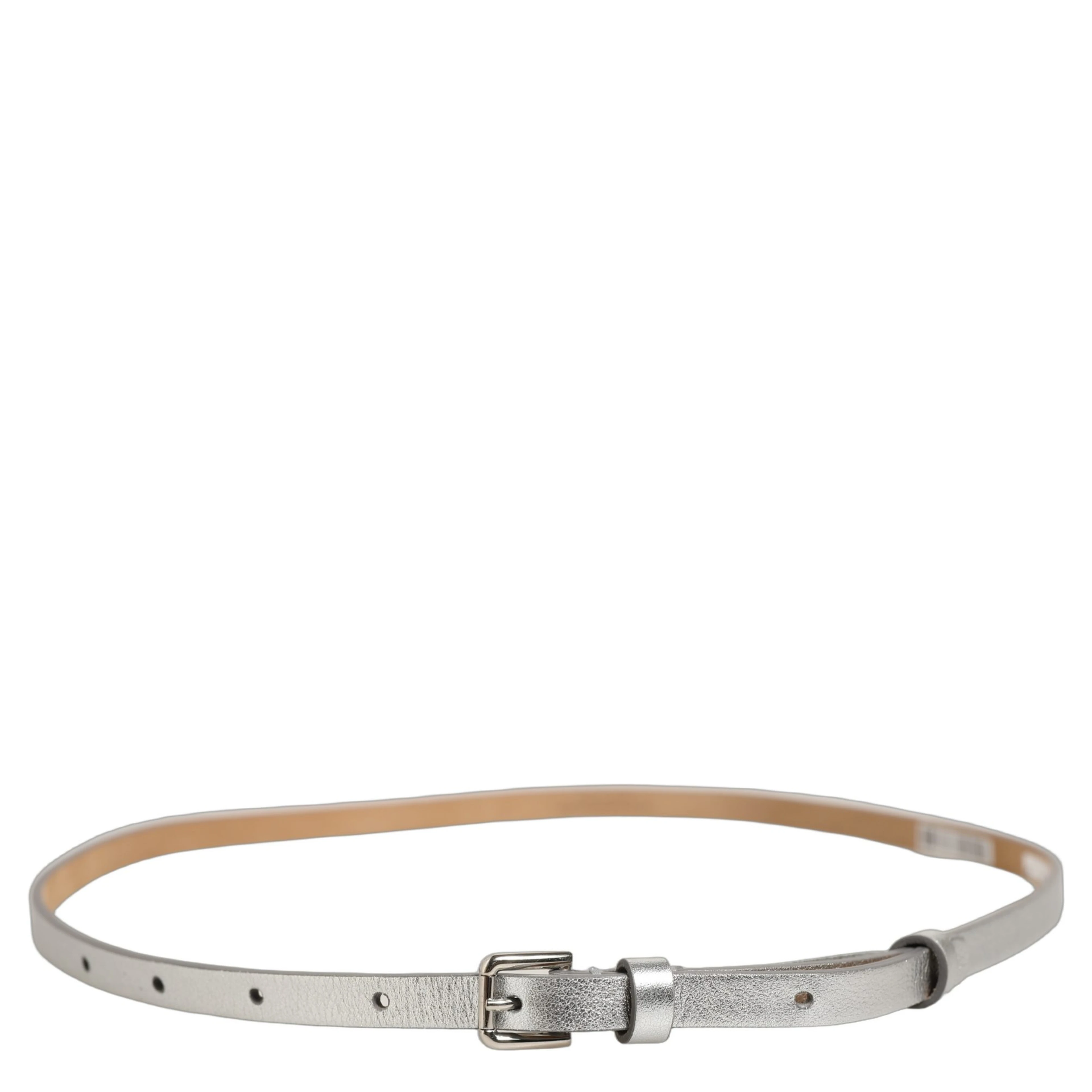 Metallic Silver Leather Square Buckle Belt