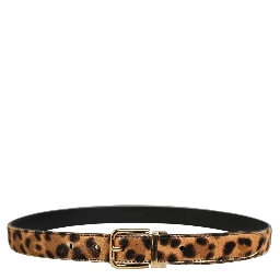 Brown Leopard Calf Hair Gold Tone Buckle Belt