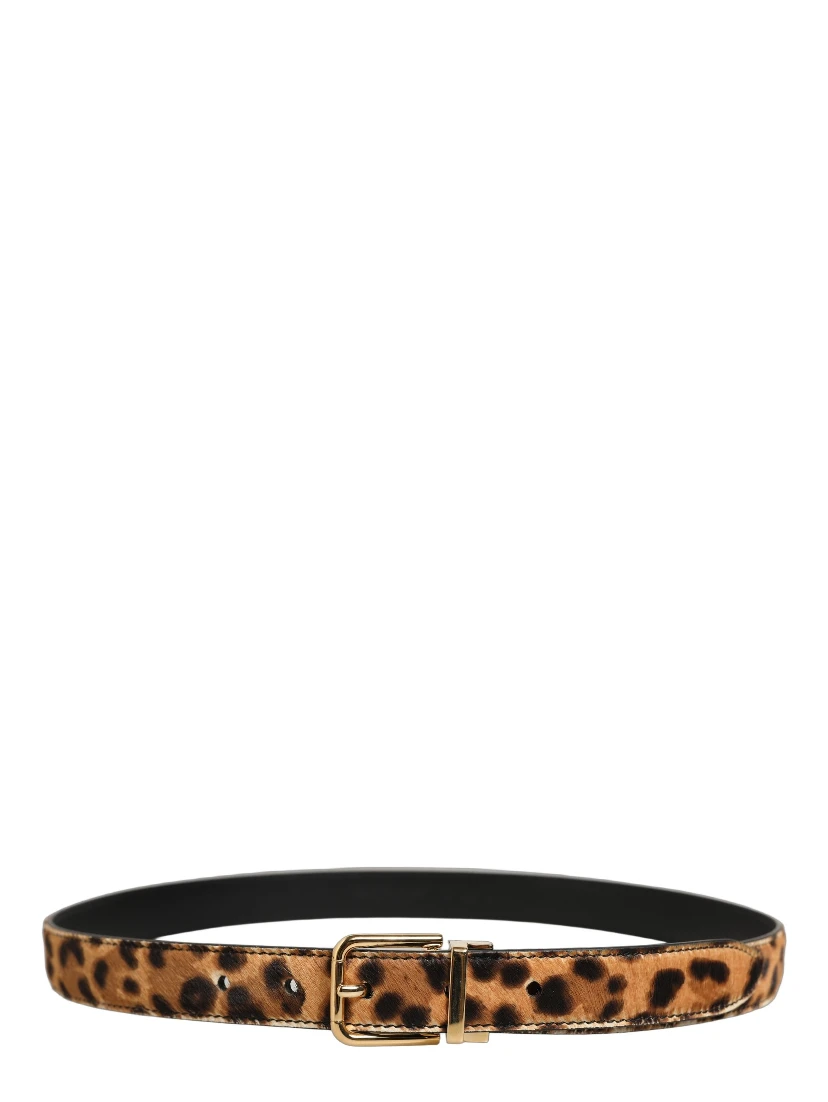 Brown Leopard Calf Hair Gold Tone Buckle Belt
