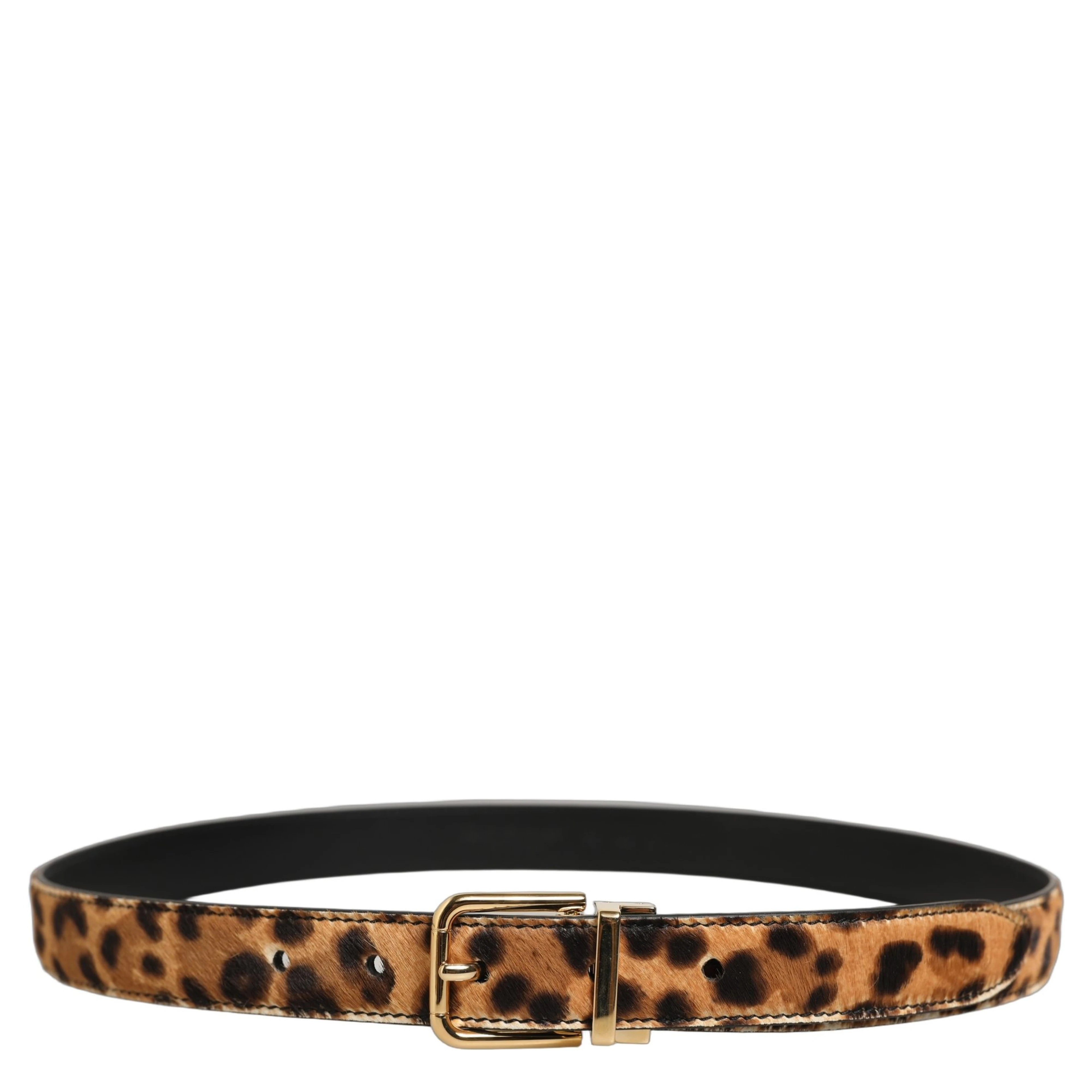 Brown Leopard Calf Hair Gold Tone Buckle Belt