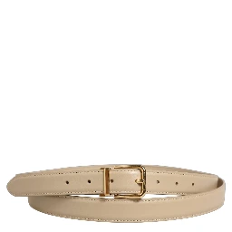 Beige Leather Double Wrap Gold Buckle Belt