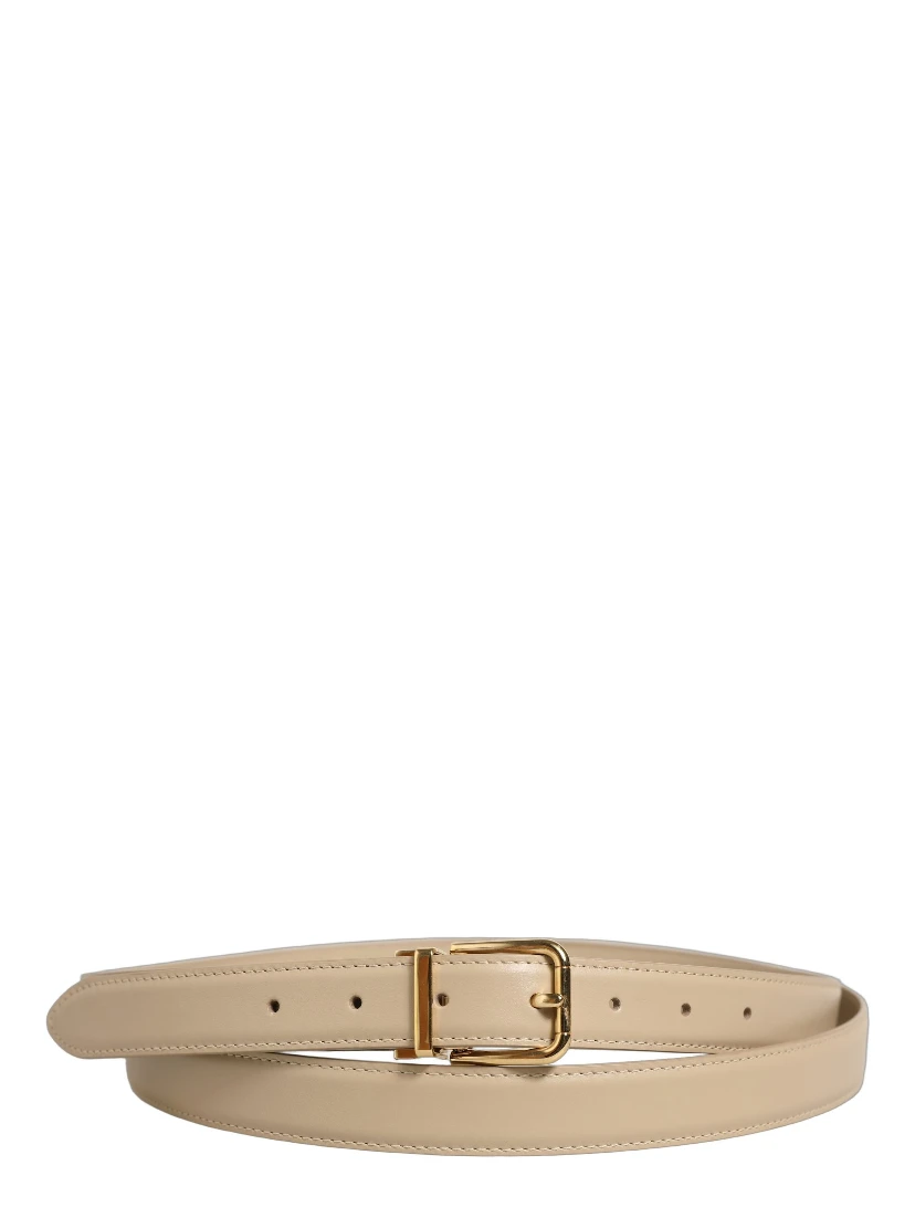 Beige Leather Double Wrap Gold Buckle Belt
