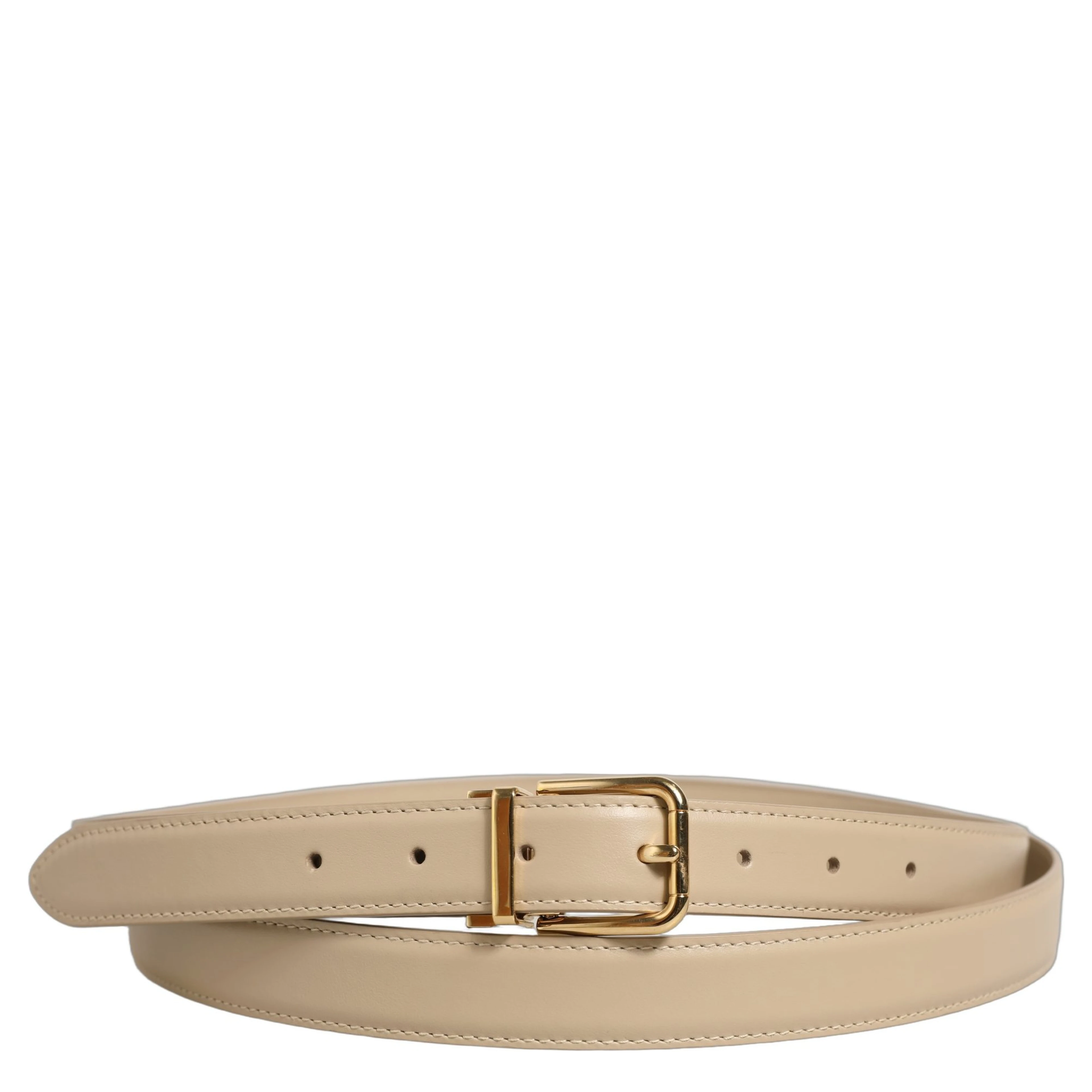 Beige Leather Double Wrap Gold Buckle Belt