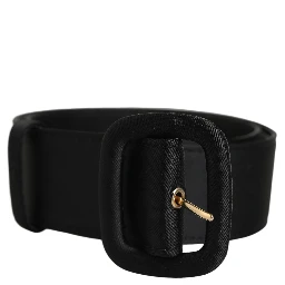 Black Wide Fabric Oval Buckle Cintura Belt