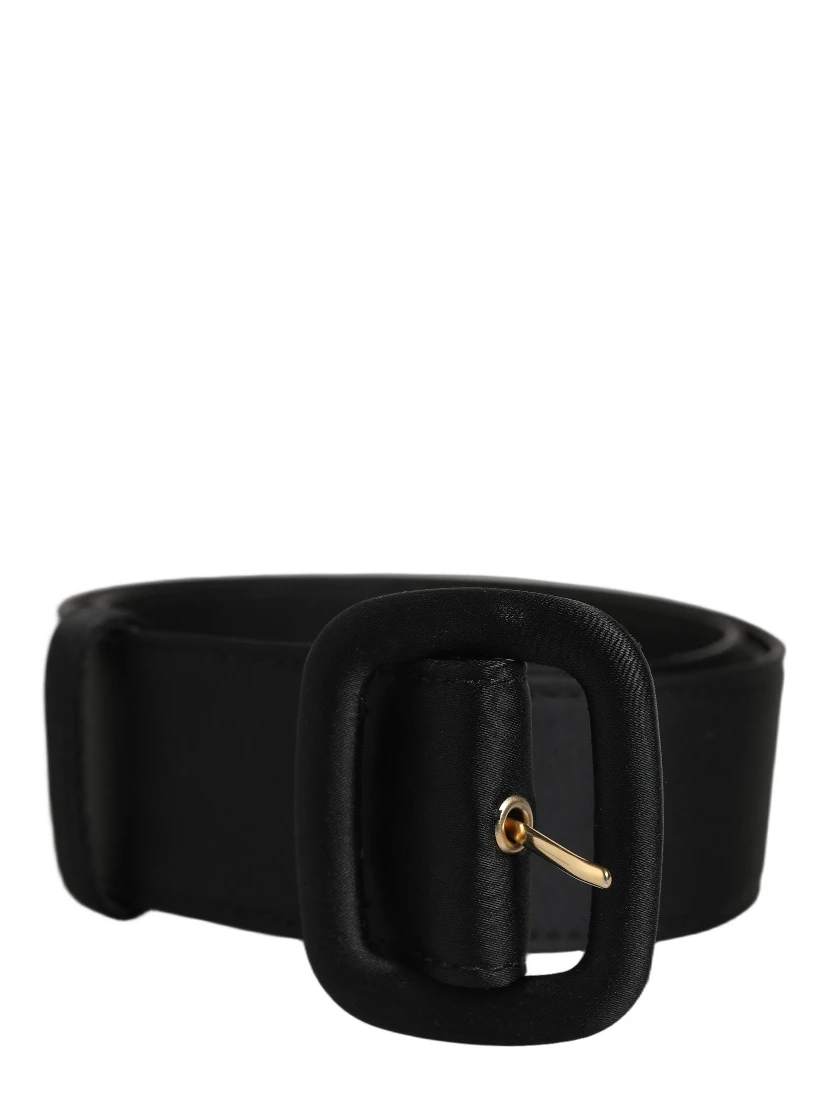Black Wide Fabric Oval Buckle Cintura Belt