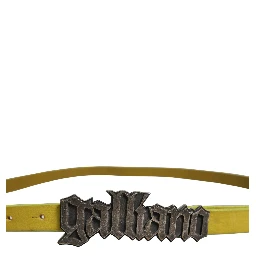 Yellow Waxed Leather Rustic Silver Logo Buckle Belt
