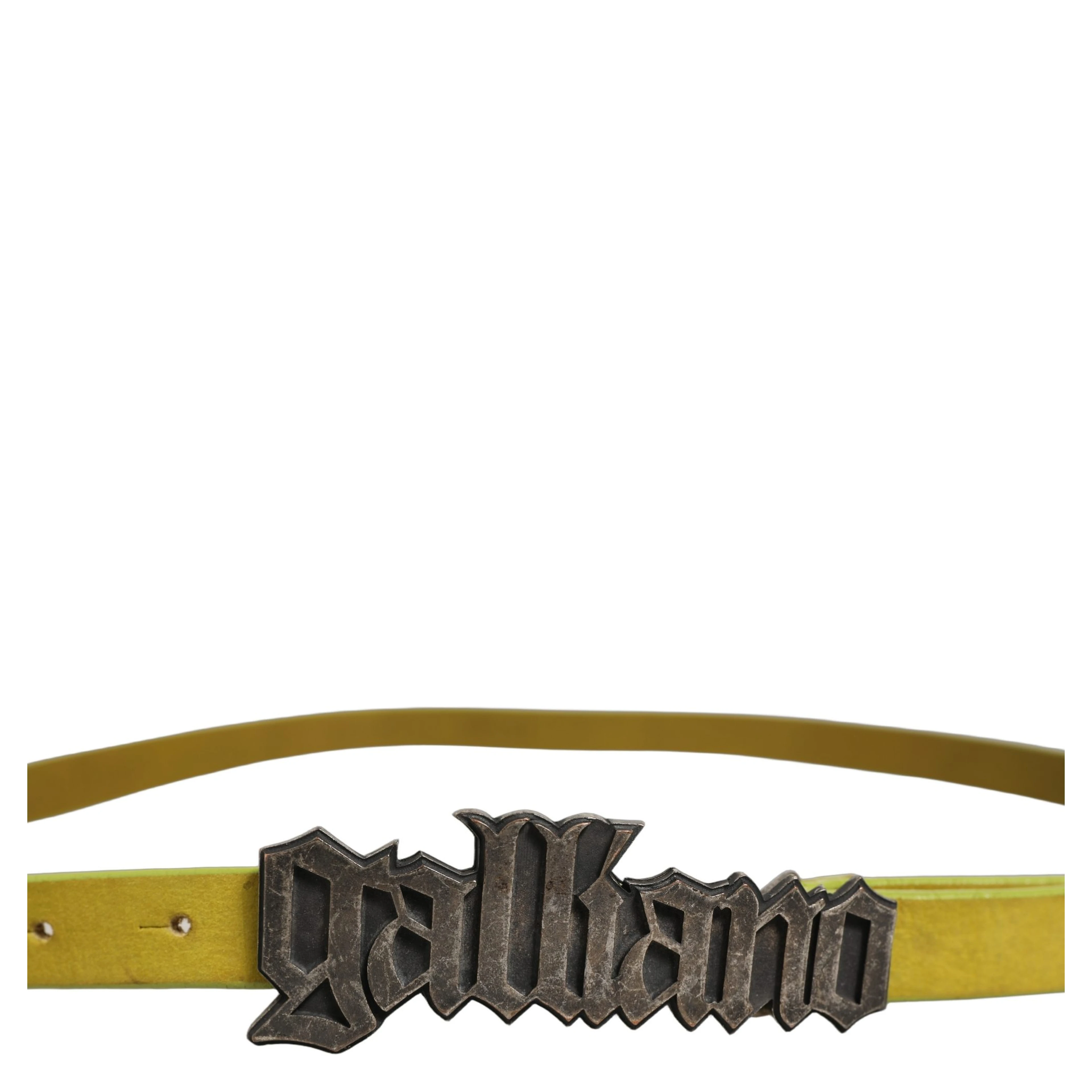 Yellow Waxed Leather Rustic Silver Logo Buckle Belt