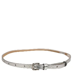 Metallic Silver Leather Square Buckle Belt